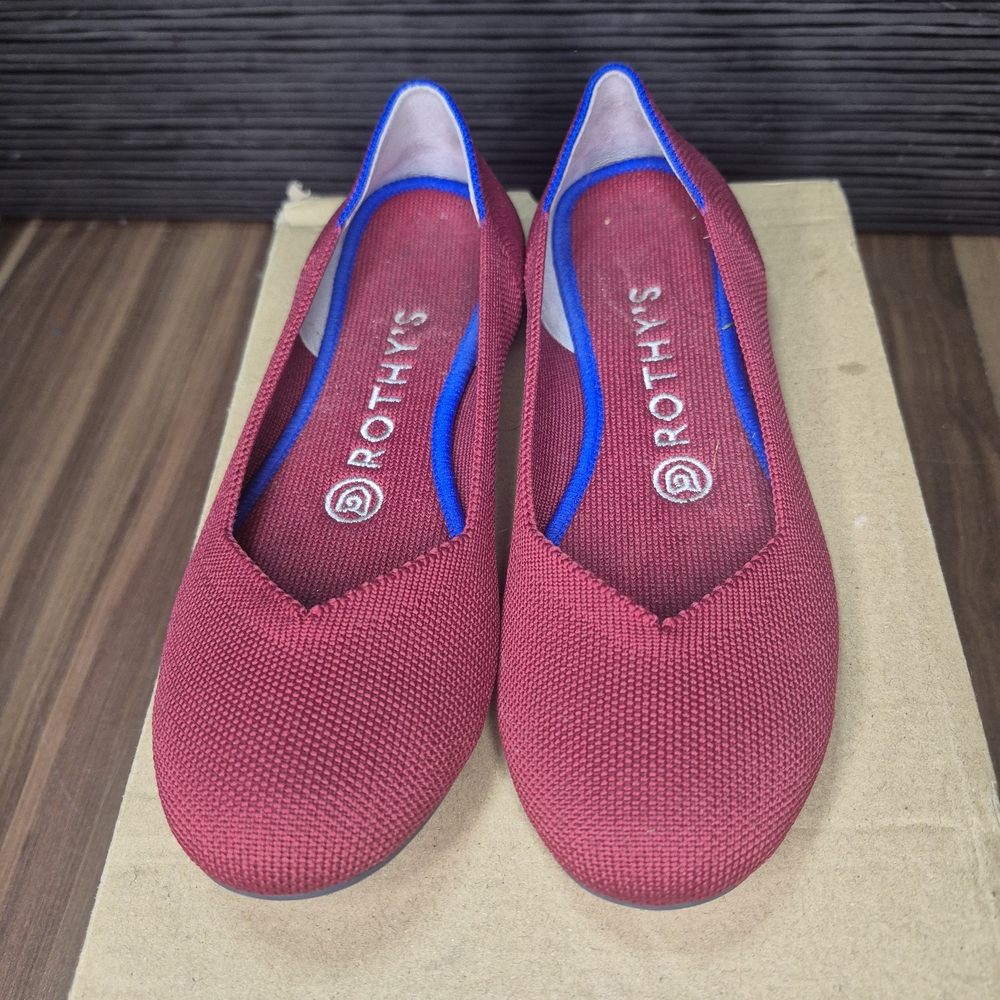 Rothy's Women's Burgundy Knit Flats with Blue Trim